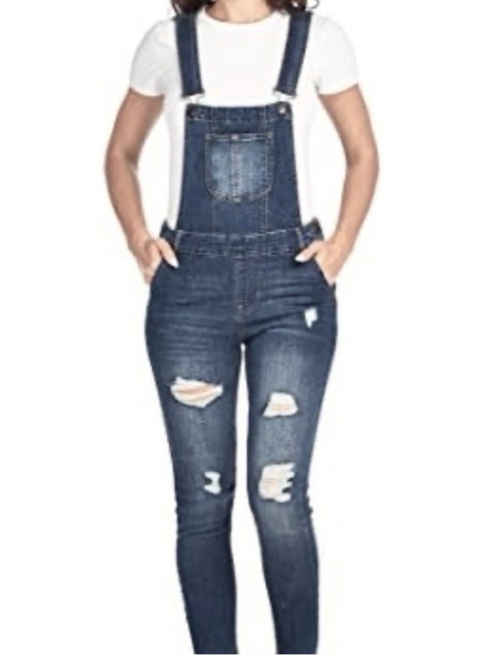 Denim Overalls Distressed Skinny Y2K Medium Wash Size S